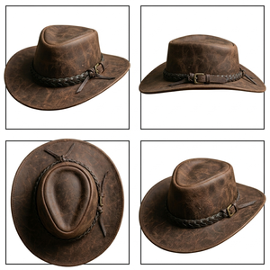 Sombrero de Vaquero de Cuero Hecho a Mano de Lujo, Transpirable, Ajustable, Estilo Occidental Vintage, para Uso Diario, para Hombres y Mujeres - Product Image 4