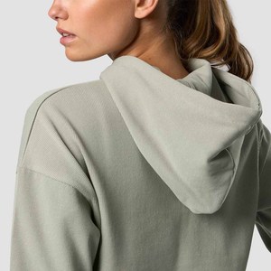 Conjunto de Sudadera con Capucha de Forro Polar de 2 Piezas para Mujer, Manga Larga, Top Corto, Color Verde Claro Sólido, Ajuste Holgado Informal, para Todas las Estaciones, Ropa Deportiva - Product Image 3