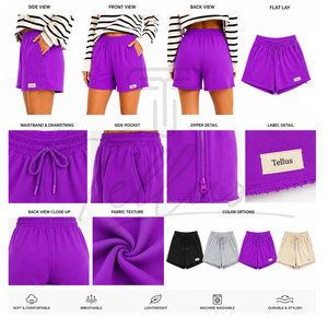 Top Quality Women's Solid Color Knitted Shorts Mid Waist Elastic Waist Regular Fit Casual Style Breathable Cotton Sweat Shorts - Product Image 5