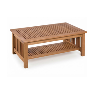 Table basse moderne en teck massif à lattes avec étagère inférieure, mobilier de jardin et de terrasse extérieur - Product Image 1