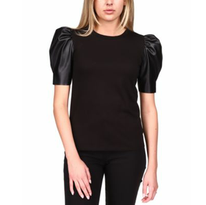 T-shirt en cuir respirant de haute qualité à prix abordable pour femme, nouveau style, manches en cuir artisanales - Product Image 1