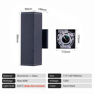 Applique murale extérieure Mirrea moderne, lot de 2, noir mat, étanche, lumière de patio, tube rectangulaire en aluminium, verre trempé, extérieur - Product Image 5