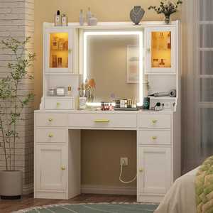 <span class=keywords><strong>Table</strong></span> <span class=keywords><strong>de</strong></span> toilette moderne en bois pour chambre à coucher avec éclairage RGB, 6 tiroirs, grand miroir, station <span class=keywords><strong>de</strong></span> charge et fonctions réglables - Product Image 2