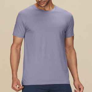 T-shirt à manches courtes pour homme, bleu clair, col rond, coupe classique, couleur unie, vêtement décontracté, jersey en coton tricoté - Product Image 1