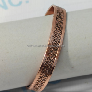 Brazalete Abierto Ajustable de Cobre Puro Hecho a Mano con Patrón Decorativo, Joyería de Moda Estilo Vintage para Hombres y Mujeres, Regalo - Product Image 2