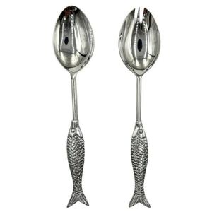 Ensemble de cuillères et fourchettes à salade en acier inoxydable de qualité supérieure avec manche en aluminium au design vintage de poisson pour restaurant - Product Image 1