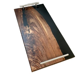 100% mejor bandeja para servir de madera y resina epoxi de Color negro para aperitivos, queso, dulces, café, té, precio bajo, la mejor bandeja más vendida - Product Image 1