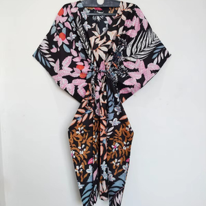 ชุดเดรสคาฟทันลายใบไม้ผ้าฝ้ายอินเดียทำมือ สวมใส่สบาย เหมาะสำหรับไปเที่ยวชายหาด - Product Image 1