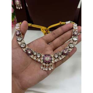 <b>Indian</b> Ethnic Kavya Moissanite Gold Plated Zircon Necklace <b>Set</b> - Product Image 2