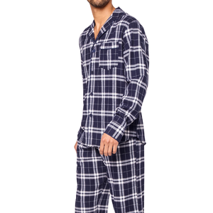 Pijamas de Franela a Cuadros Casuales para Hombre, Ropa de Dormir de Manga Larga, Algodón ODM, Venta al por Mayor, Ajuste Regular, con Bolsillo de Parche - Product Image 2