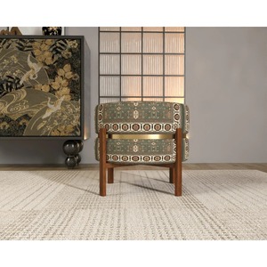 Bohemian Circular Fabric <b>Pouf</b> With Abstract Geometric Pattern Wooden Legs Living Room Decor - Product Image 3