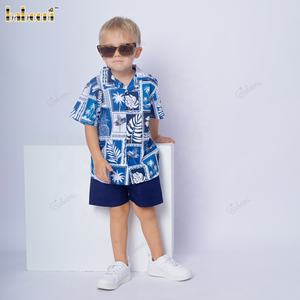 Garçons ensemble avec détail imprimé sur tissu uni avec bouton de noix de coco ODM OEM broderie à la main fabricant de gros Vietnam- DR4181 - Product Image 4