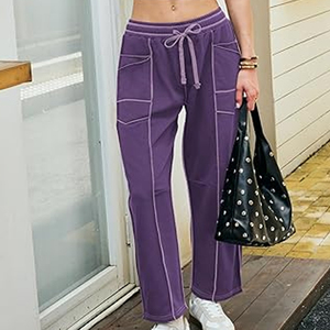 Women Relaxed Fit Cargo Sweatpants Wide Leg Pants High Waist <b>Drawstring</b> Casual Streetwear Joggers - Product Image 2
