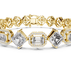 Pulsera de Oro Amarillo de 10K para Mujer, Diseño Geométrico Clásico, con Diamantes Sintéticos de Laboratorio en Corte Esmeralda, de Lujo y con Múltiples Formas - Product Image 1