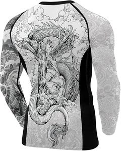Men's Long Sleeve Rash Guard Compression Shirt Full Sublimation Print Dragon Design Black Red Quick Dry - Product Image 6