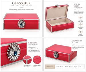 Boîte de rangement pour bijoux en verre rouge rubis avec accent cristal soleil éclatant, finition brillante, doublure douce, organisateur décoratif pour souvenirs - Product Image 5