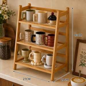 Bamboo Double Tier <b>Storage</b> <b>Rack</b> for <b>Kitchen</b> & Office Countertop Tableware Organization Modern Style Standing Type Durable Drawer - Product Image 4