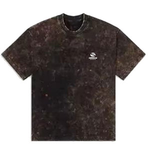 T-shirt décontracté pour homme en coton marron foncé délavé, coupe oversize et épaules tombantes, style streetwear, couleur unie - Product Image 1
