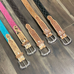 Ceintures en cuir suédé de qualité supérieure faites à la main avec point de botte et tissage de panier occidental ceintures de Cowboy et de Cowgirl en cuir de vache pour hommes et femmes - Product Image 5