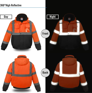 Veste de sécurité à capuche haute visibilité pour homme, vêtements de travail réfléchissants à rayures, imperméable pour l'hiver avec poches - Product Image 4