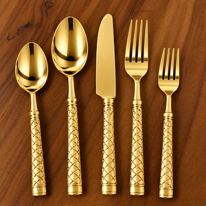Juego de Cubiertos de Lujo con Recubrimiento PVD Dorado y Diseño de Diamantes, Aptos para Lavavajillas, Cubiertos Modernos y Elegantes de Acero Inoxidable para Bodas - Product Image 2
