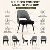 Chaise de salle à manger rembourrée DM avec dossier découpé, coussin d'assise moelleux, pieds noirs pour projets de restauration