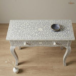 Mesa Consola Moderna con Marco de Madera e Incrustaciones de Hueso, con Cajón - Diseño Artesanal Duradero para Sala de Estar, Dormitorio y Entrada - Product Image 4