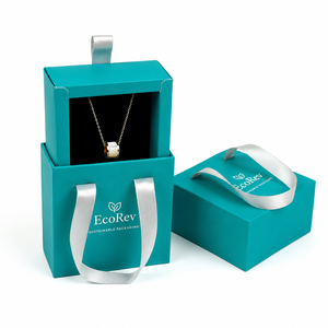 Green Eco-Friendly Art Paper Jewelry Drawer <b>Box</b> with Gold Foil Hot Stamping Customizable Ribbon Handle Sliding Drawer & Gift <b>Box</b> - Product Image 1