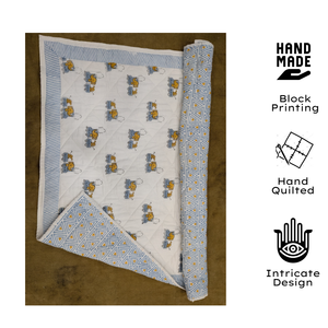 New Arrival Premium Elegant All-Season Super Soft Hand <b>Block</b> Print Jaipuri Skin-Friendly 100% Cotton Baby <b>Bed</b> Quilt 60x40" - Product Image 2