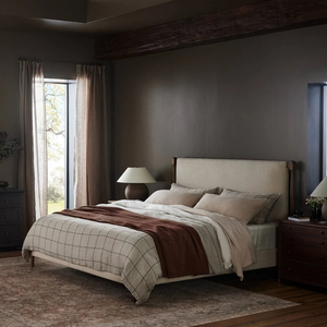 Midcentury Modern Platform <b>Bed</b> Queen Size Upholstered Soft Headboard Solid Wood Frame - Product Image 2