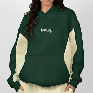 Sudadera con Capucha para Mujer, Verde Beige, Manga Larga, Color Sólido, Logotipo Frontal, Informal, para Otoño, 100% Algodón Tejido, Transpirable, con Bolsillos - Product Image 4