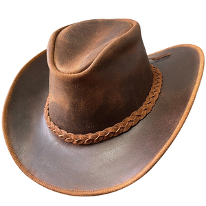 Brown Leather Cowboy <b>Hat</b> with Braided Band Adjustable Unisex Outdoor Casual Style Adult Four Seasons - Product Image 4