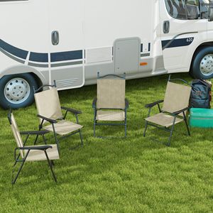 Set di 4 Sedie Pieghevoli da Esterno in Rete Beige con Braccioli, Comode per l'Uso in Giardino - Product Image 2
