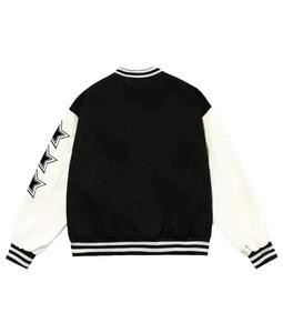 Veste universitaire noire 777 SL Lettermen avec poitrine en laine et manches en cuir blanc - Product Image 2