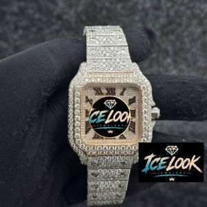 ICELOOK JEWELERY นาฬิกาข้อมือสี่เหลี่ยมผืนผ้าสแตนเลสสตีลสุดหรูสำหรับผู้ชาย 40 มม. หน้าปัดควอตซ์แบบอนาล็อก ประดับเพชร สายแบบพับได้ - Product Image 1