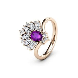 Anillo de Compromiso de Plata de Ley 925 con Amatista Natural Púrpura en Corte Pera, Joyería de Moda, Precio al por Mayor - Product Image 3