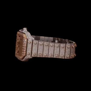 Montre-bracelet carrée à cadran chiffres romains, lunette entièrement pavée, bracelet orné de diamants, bijou de luxe, élégante montre à quartz - Product Image 2