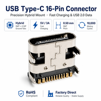 Connecteur femelle USB Type C 16 broches OEM, 5V DC 3A, plaqué or, montage sur circuit imprimé SMT, 4 pattes de terre DIP, coque nickelée