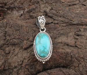 จี้เทอร์ควอยซ์ธรรมชาติจากทิเบต ขายส่ง เงินแท้ 925 ชุบแพลตตินัม ทำด้วยมือ พลอยสีฟ้าเขียว สำหรับทุกเพศ - Product Image 1