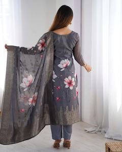 Ensemble Salwar Kameez pakistanais et indien, haut, bas et dupatta, prêt à porter, couleur GRIS, décontracté, pour les fêtes et les occasions spéciales, FATEMA FASHION - Product Image 6