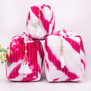 Wholesale Eco-friendly Cotton Luxury Cosmetic BlockPrinted Makeup Pouch Vintage Large MultiFunctional Travel <b>Bridesmaid</b> Proposal - Product Image 1