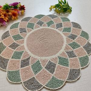Handmade <b>Beaded</b> Embroidered Eco-Friendly Polyester/Cotton Floral Stripe <b>Placemat</b> Multicolor 14 Inch Home & Hotel Use - Product Image 4