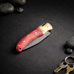 Navaja de bolsillo personalizada hecha a mano de acero inoxidable con mango de madera, mini navaja plegable para llavero, herramienta EDC para camping, 4 en 1, venta al por mayor a granel - Product Image 6