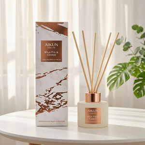 Aikun 100ml Wild Fig And Cassis Reed <b>Diffuser</b> Set With Cream White Glass Bottle Rose Gold Label And White Copper Marble Box - Product Image 1