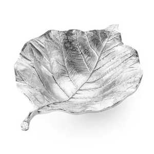 Plateau en métal doré blanc texturé en forme de feuille, plat de rangement pour clés et bijoux, organisateur de table, vente en gros - Product Image 6