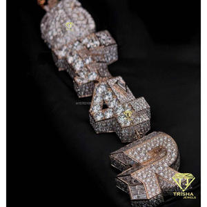 Luxury 925 Silver Moissanite Vertical <b>Name</b> Pendant Gold Plated Hip Hop <b>Necklace</b> Personalized Unisex GIA Certified Jewelry - Product Image 6