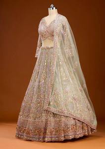 Antra Lifestyle - Lehenga Choli de Lujo en Verde Salvia con Lentejuelas, Bordado Zari, Traje de Boda Indio, Ghagra Nupcial, Ropa de Fiesta Pakistaní - Product Image 2
