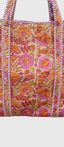 Sac fourre-tout en coton brodé floral bohème, design à panneaux, ouverture supérieure, pour le shopping, style toutes saisons - Product Image 5