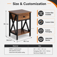 Table de chevet rustique industrielle avec tiroir et étagère ouverte, structure en métal en X, fabrication OEM ODM, pour chambre à coucher
