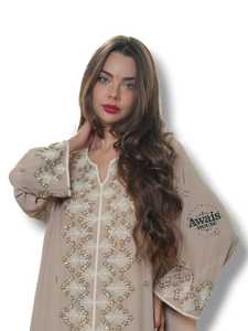 Awais House Women's Beige Embroidered Abaya Long Sleeve Floor Length High Neck Plus Size Lightweight Modest Dress Daily Wear - Product Image 5